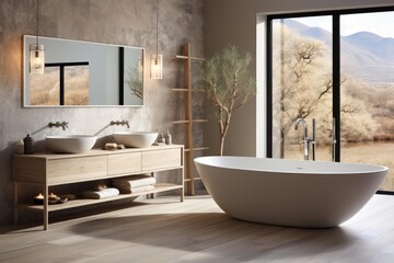 modern luxury scandinavian bathroom with light natural materials