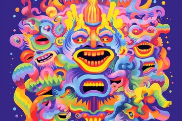 Fototapeta na wymiar Mexican Folklore Inspired Kaleidoscope Monster Illustration
