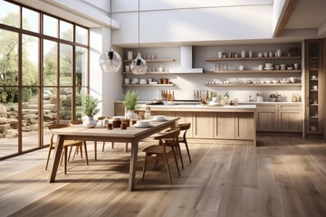 modern luxury scandinavian kitchen with light natural materials