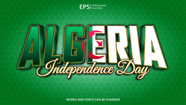 algeria editable text effect with algeria flag pattern concept design vector illustration suitable for poster design on holiday, feast day or national independence day on algeria