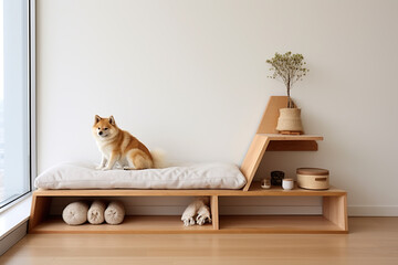 Minimalist pet corner with a sleek bed and organized storage