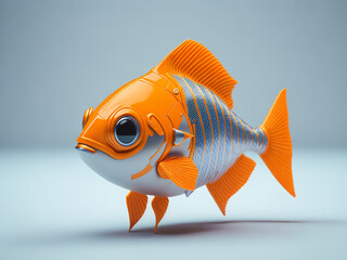 futuristic goldfish wearing an orange cyberpunk jacket
