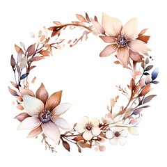 Watercolor floral wreath. Hand painted flowers and leaves isolated on white background.