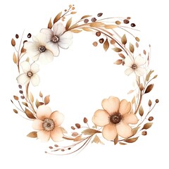 Watercolor floral wreath. Hand painted flowers and leaves isolated on white background