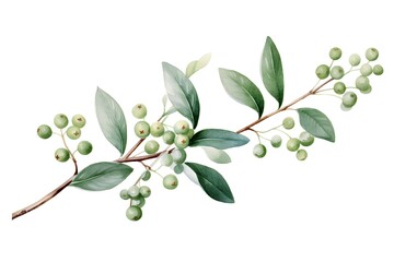 Olive branch with green olives. Hand drawn watercolor illustration - obrazy, fototapety, plakaty