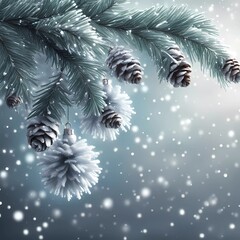 christmas background with fir tree branches and cones
