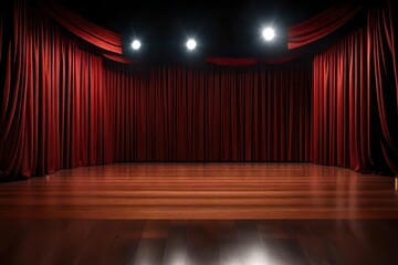 red stage curtains with spotlight generated by AI technology
