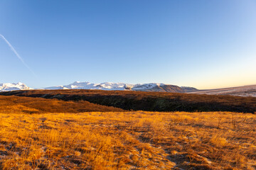 Landscape Iceland with snow-capped mountains