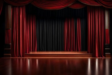 Theater stage - red curtain stage generated by AI technology