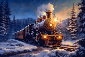 steam train in the snow