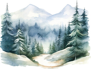 Winter forest watercolour illustration created with Generative AI technology