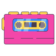 Cassette audio player. Retro portable stereo radio cassette recorder.Vintage cassette player from the 80.Flat illustration in the style of the 90.Radio cassette player. Audio music device.