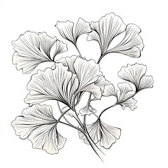 Seamless vector pattern with ginkgo biloba leaves. Botanical black and white background. Doodle plants Isolated on white background.