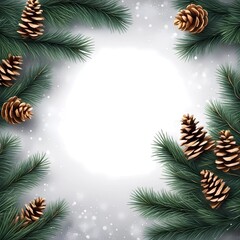 christmas background with fir tree branches and cones