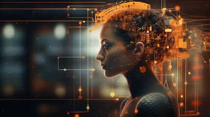 Futurystyczny interfejs użytkownika - Human Machine Interface - Futuristic user interface - AI Generated - obrazy, fototapety, plakaty