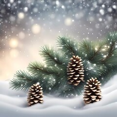 christmas background with fir tree branches and cones