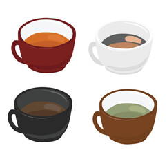 Tea cup vector set. Tea time clip art. Hot black tea vector.