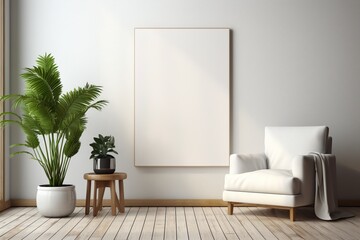 Modern Aesthetic Interior Design with Small Blank Poster Created with Generative AI