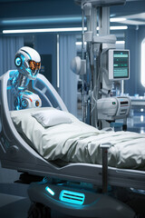 Android robot assistant in operation room, made check up health, sci-fi  robotic innovation hospital , smart technology, AI Generative..