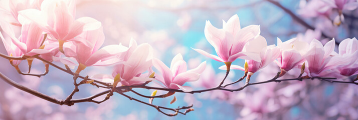 Magnolia stellate flowers blooming in spring fabulous - obrazy, fototapety, plakaty