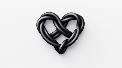 Fototapeta premium heart shape logo braided black leather strap isolated on white background unusual valentine