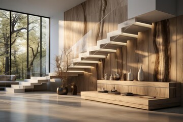 modern minimalist entrance hall with light natural materials
