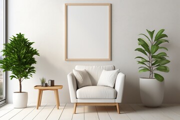 Modern Aesthetic Interior Design with Small Blank Poster Created with Generative AI