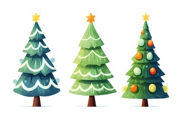 Set of Christmas trees isolated on white background. Vector illustration in cartoon style.