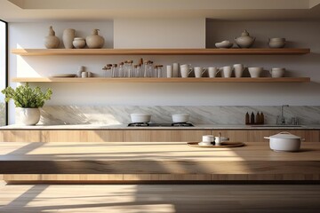 modern minimalist kitchen with light natural materials