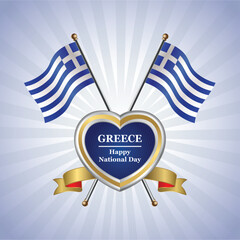 Greece flag Happy National Day with Gold Heart