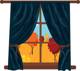 Autumn view from the window. Autumn card. High quality vector illustration.