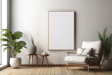 Modern Aesthetic Interior Design with Small Blank Poster Created with Generative AI