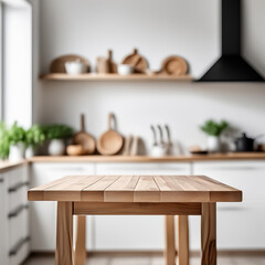 Empty kitchen table and blurred kitchen background