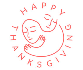 Happy Thanksgiving. People in hugs on thanksgiving day autumn illustration