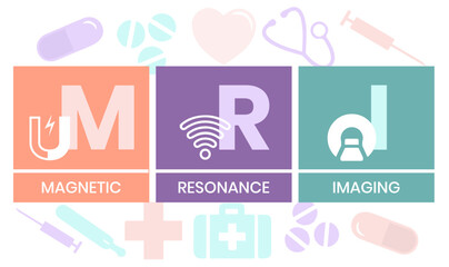 MRI Magnetic Resonance Imaging - noninvasive test doctors use to diagnose medical conditions, acronym text concept background