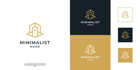 Minimalist elegant home property logo. Abstract building real estate line art vector icon
