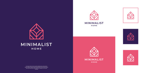 Fototapeta premium Minimalist house logo real estate. Line art home logo vector