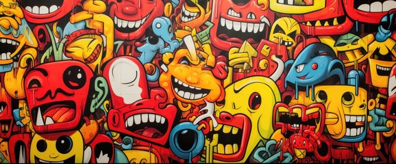 Graffiti wall with various character designs
