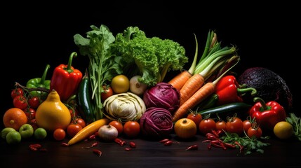 A variety of vegetables on a black background