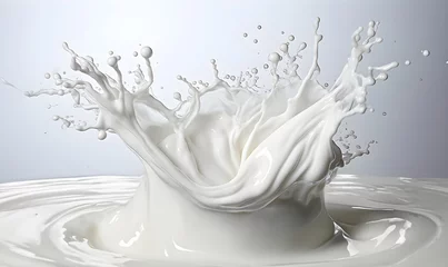 Foto op Plexiglas Milk splash close up, drink concept, package, illustration food, Generative AI © A_visual