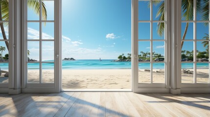 beach view background. the view from the window with a beautiful beach