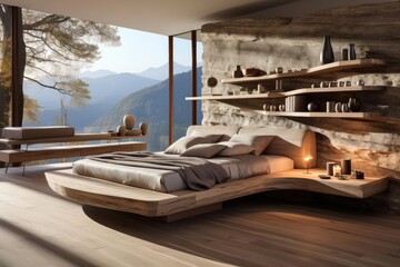 Fototapeta premium modern minimalist master bedroom with light natural materials