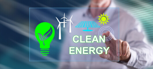 Man touching a clean energy concept