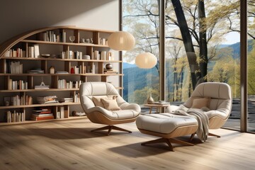 modern minimalist reading room with light natural materials