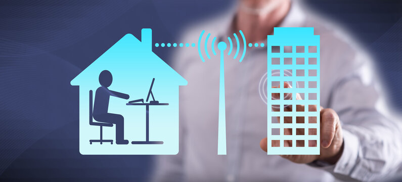 Man touching a teleworking concept