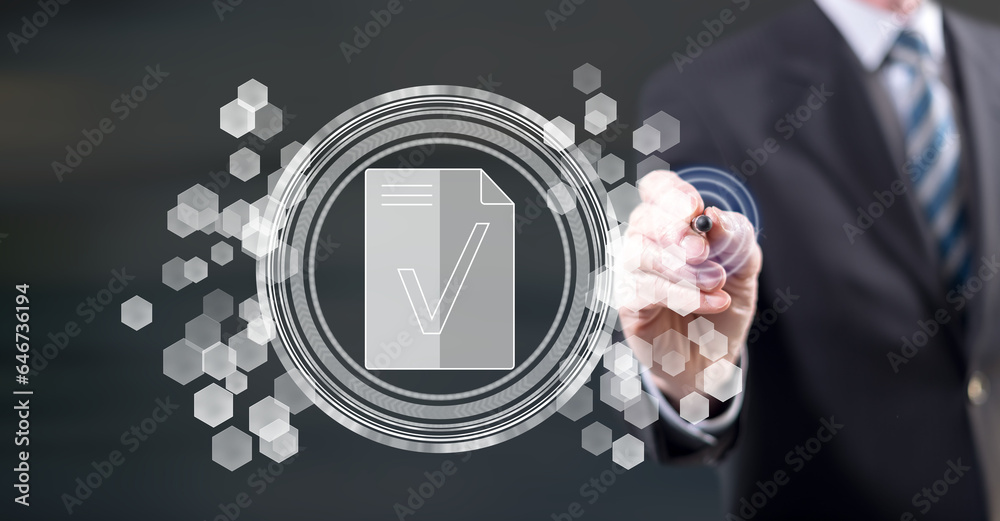 Poster man touching a document validation concept