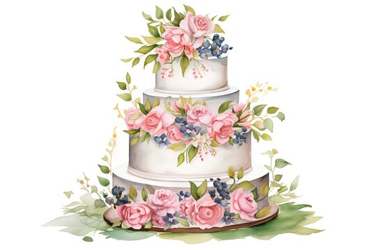 Beautiful vector image with nice watercolor wedding cake on white background