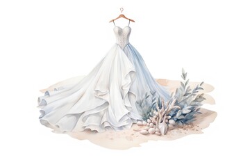 Wedding dress on a hanger. Watercolor illustration.