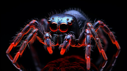 Fototapeta premium spider macro luminous fluorescent fictional computer graphics generated on a black background
