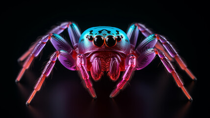 spider macro luminous fluorescent fictional computer graphics generated on a black background